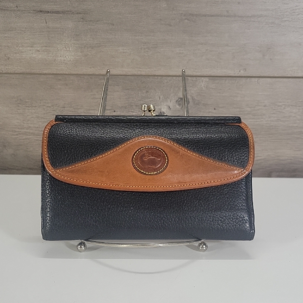 Vintage Dooney & Bourke Two-Tone Black and Brown Leather Women's Wallet Clutch